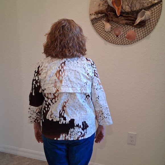 JUSTB Lightweight Abstract Print Button-Down Shirt Jacket Multi-Color Size Large - Picture 3 of 12